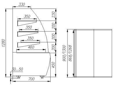 Витрина кондитерская Полюс K70 VV 0,9-1 0102-0109 (ВХСв-0,9д Carboma Люкс)