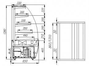 Витрина кондитерская Полюс K70 VM 1,3-1 0011-9005 (ВХСв-1,3д Сarboma ТЕХНО)